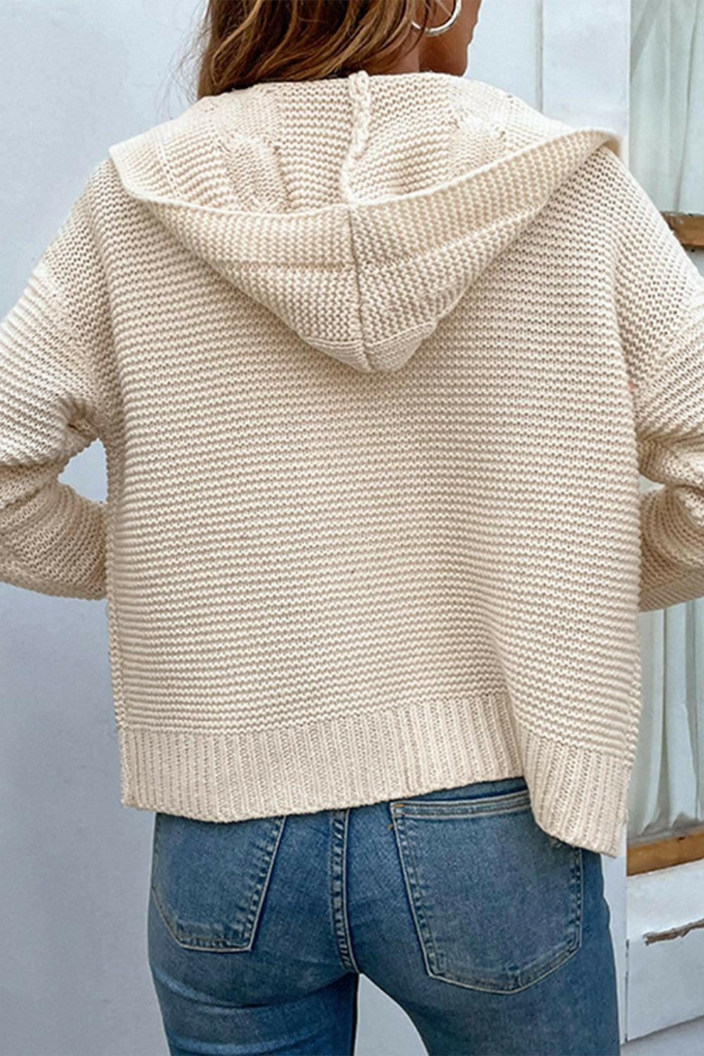 Cable-Knit Dropped Shoulder Hooded Cardigan | On sale | 65%