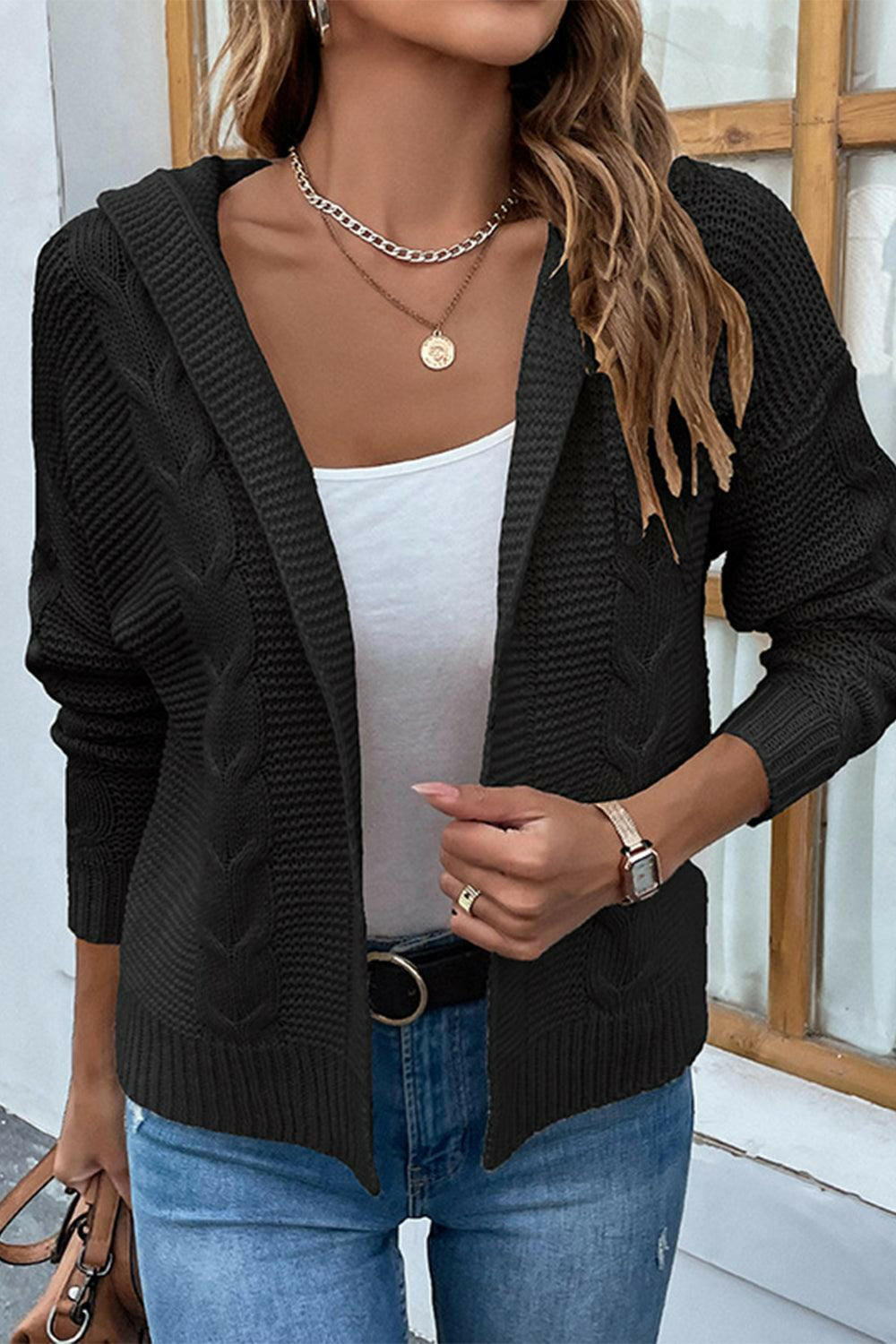 Cable-Knit Dropped Shoulder Hooded Cardigan | On sale | 65%