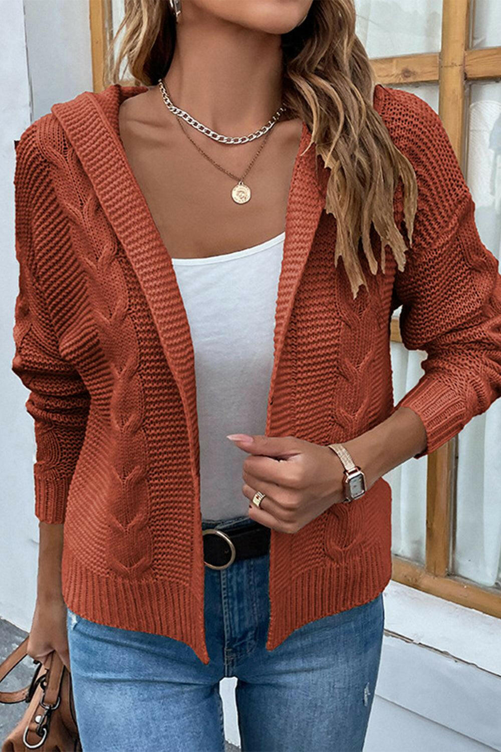 Cable-Knit Dropped Shoulder Hooded Cardigan | On sale | 65%