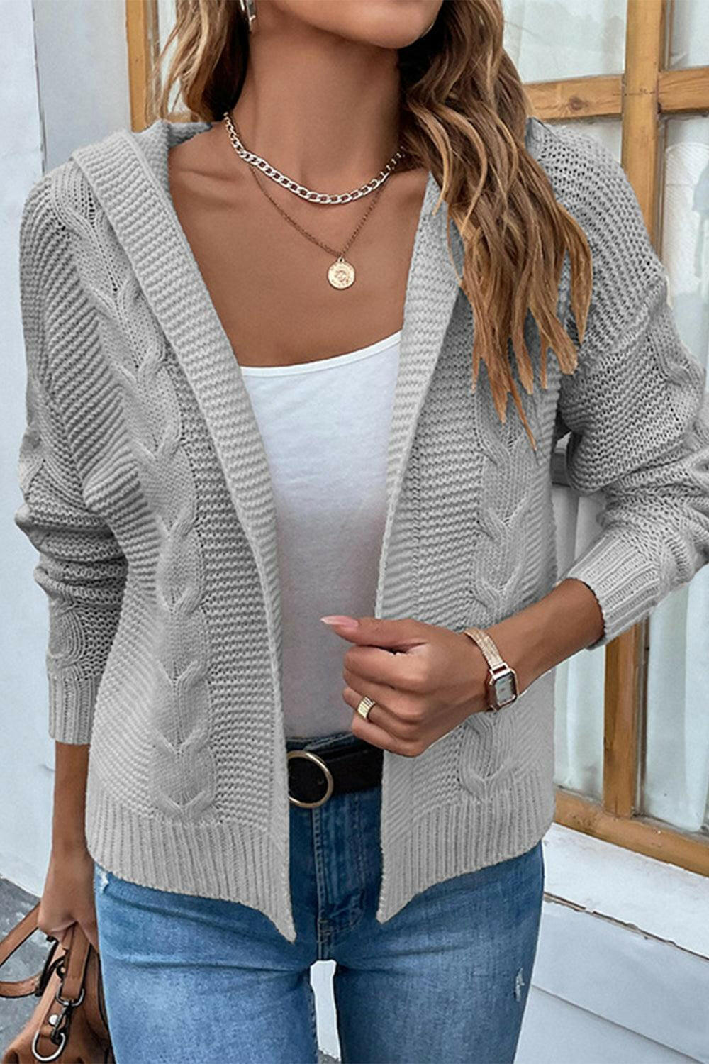 Cable-Knit Dropped Shoulder Hooded Cardigan | On sale | 65%