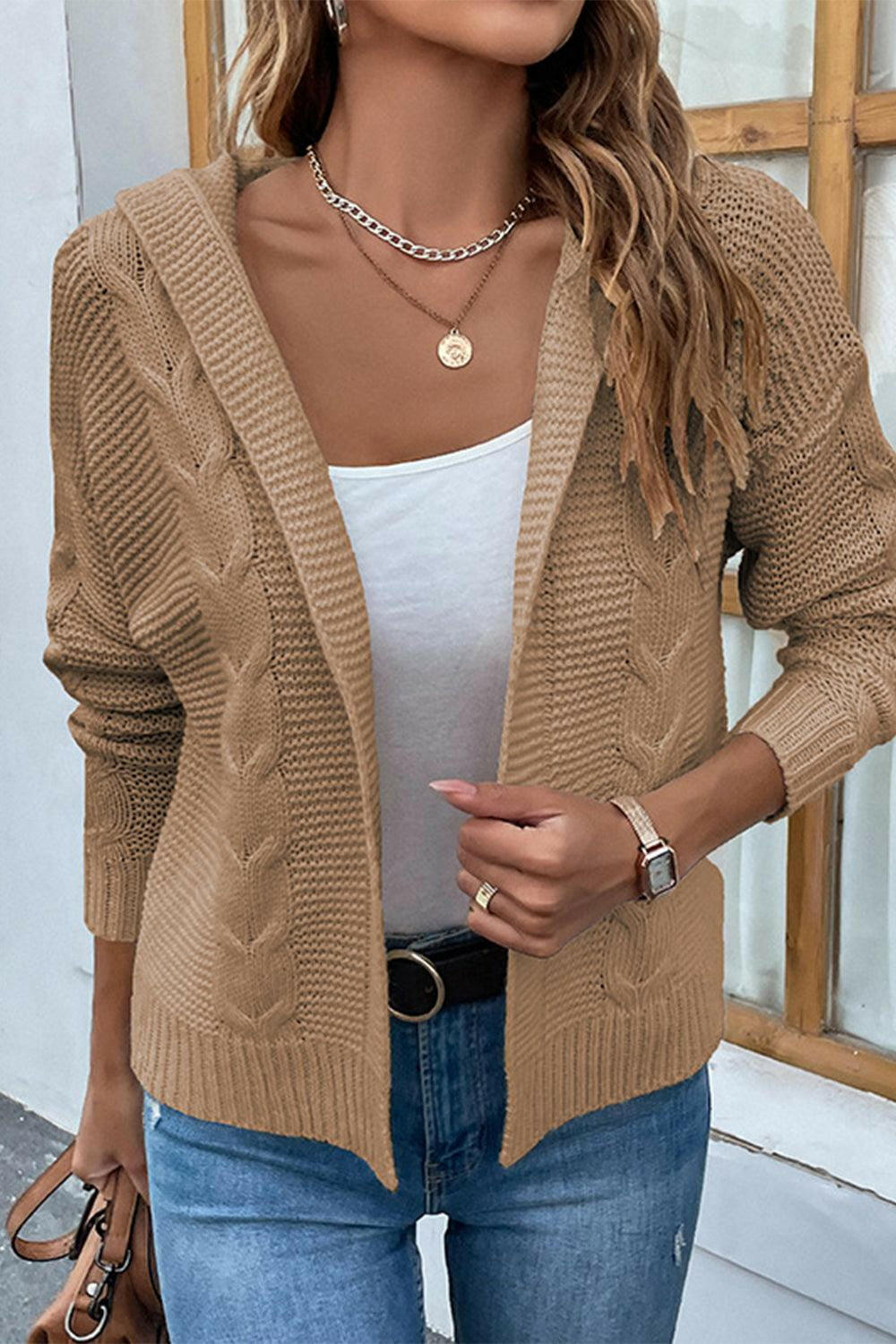 Cable-Knit Dropped Shoulder Hooded Cardigan | On sale | 65%