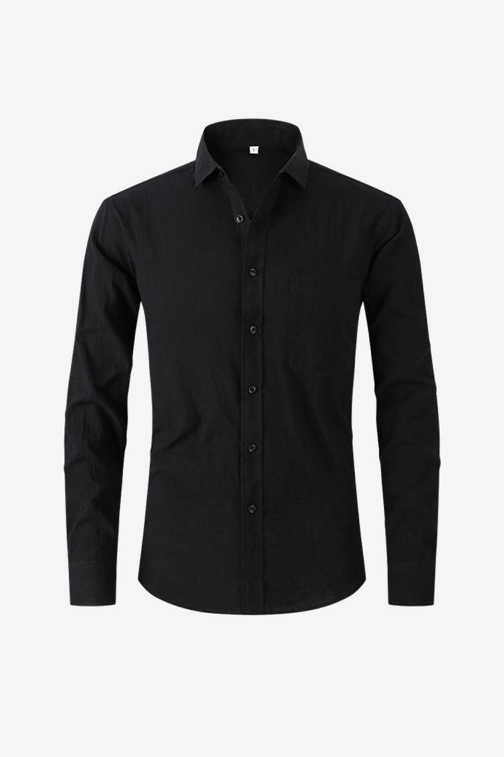 Buttoned Long-Sleeve Collared Shirt 