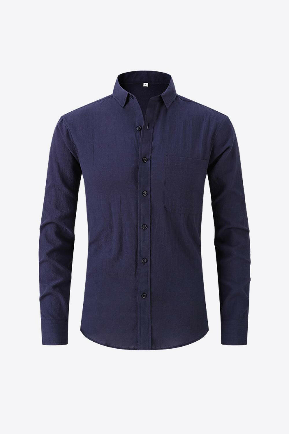 Buttoned Long-Sleeve Collared Shirt 