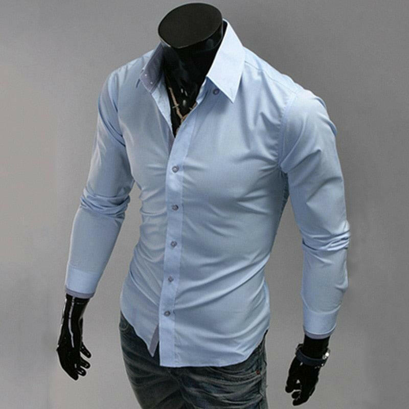 Single Breasted Mens Slim Fit Dress Shirt 