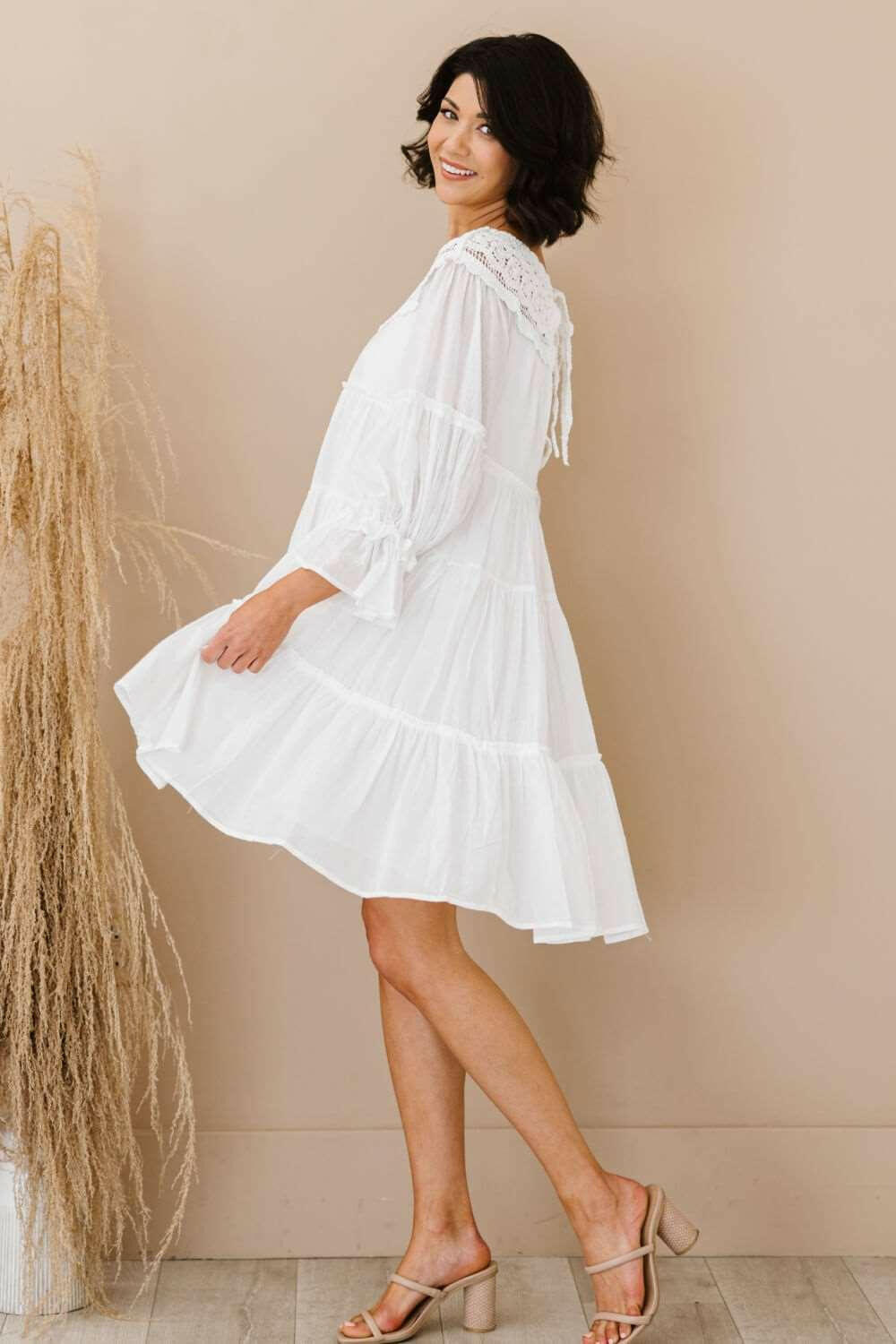 Cotton Tiered Crochet Trim Dress 