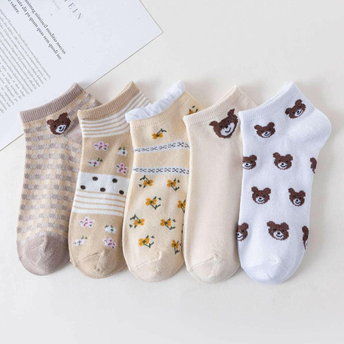 5 Pairs Polyester Cotton Breathable Short Socks 