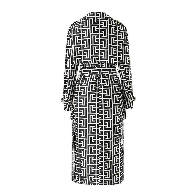 Geometric Pattern Long Trench Coat | On sale | Cotton