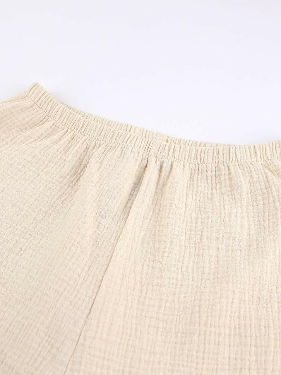 Khaki Cotton Wide Leg Pants Set 