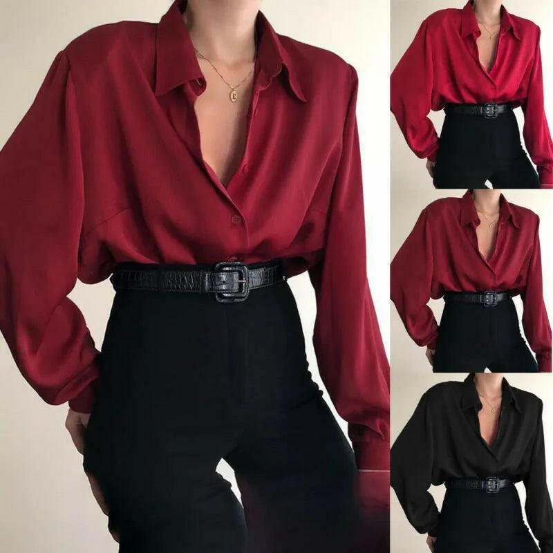 Long Sleeve Turn Down Chiffon Collar Shirt