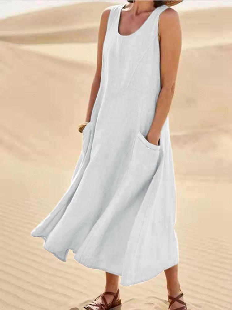 Cotton Linen Sleeveless Sundress 