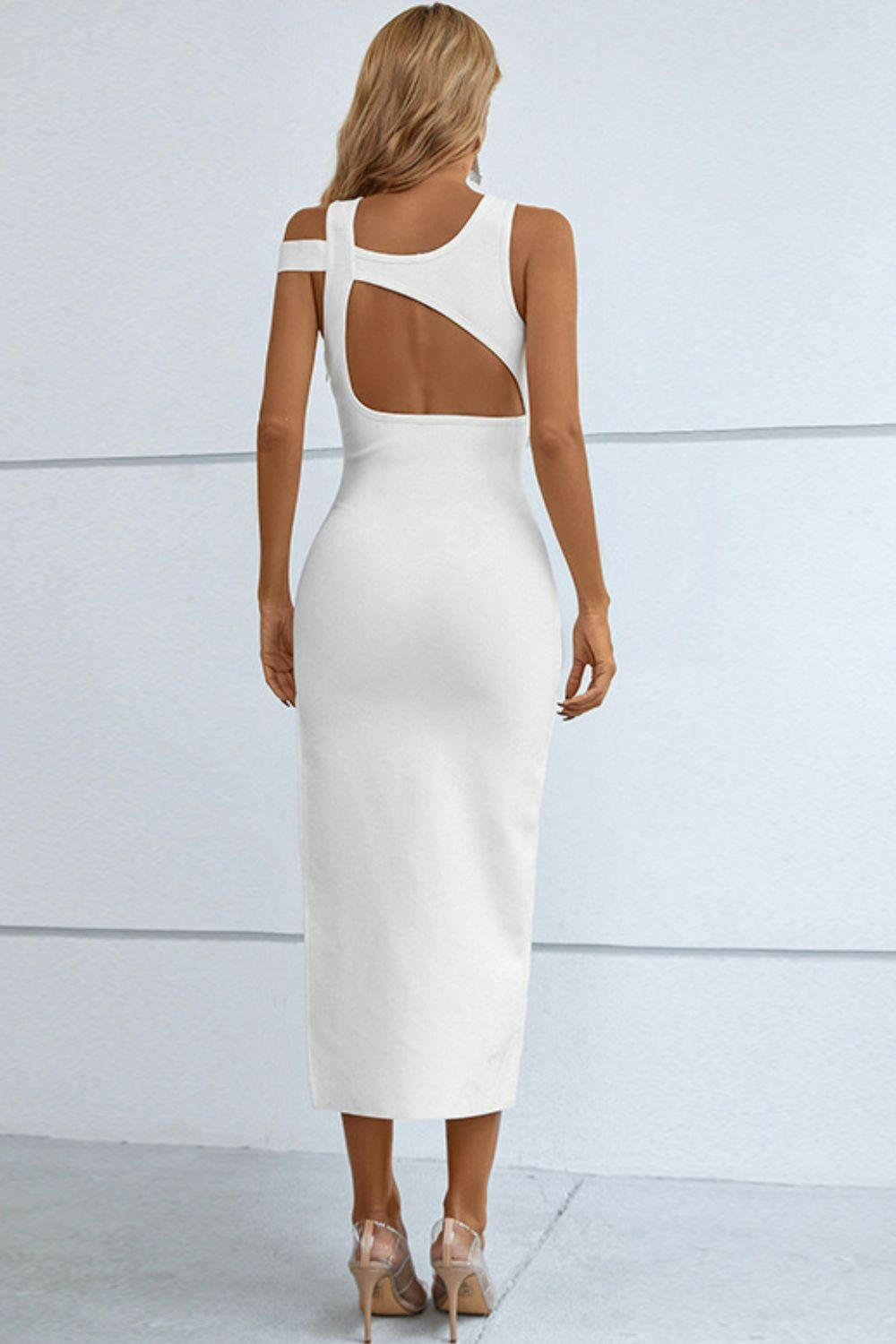 Cutout Round Neck Side Split Midi Dress 