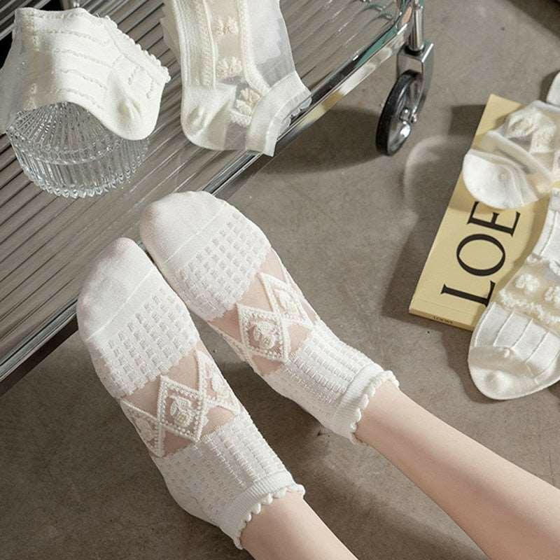 5 Pairs Summer Short Women's  White Socks 