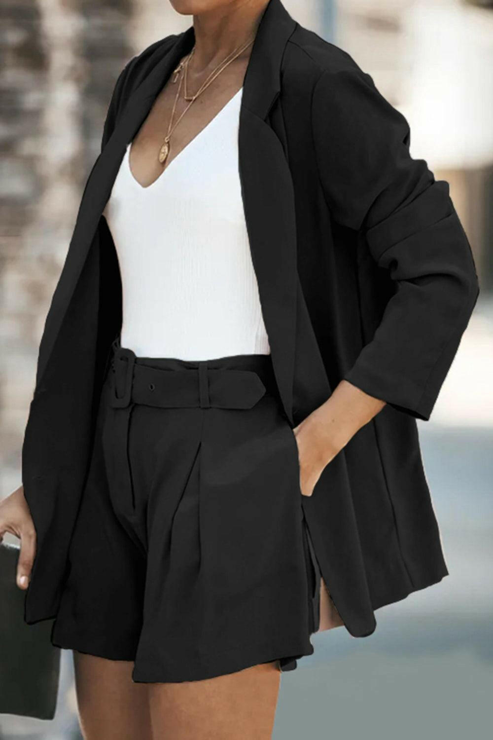 Longline Blazer and Shorts Set with Pockets | On sale | 95%