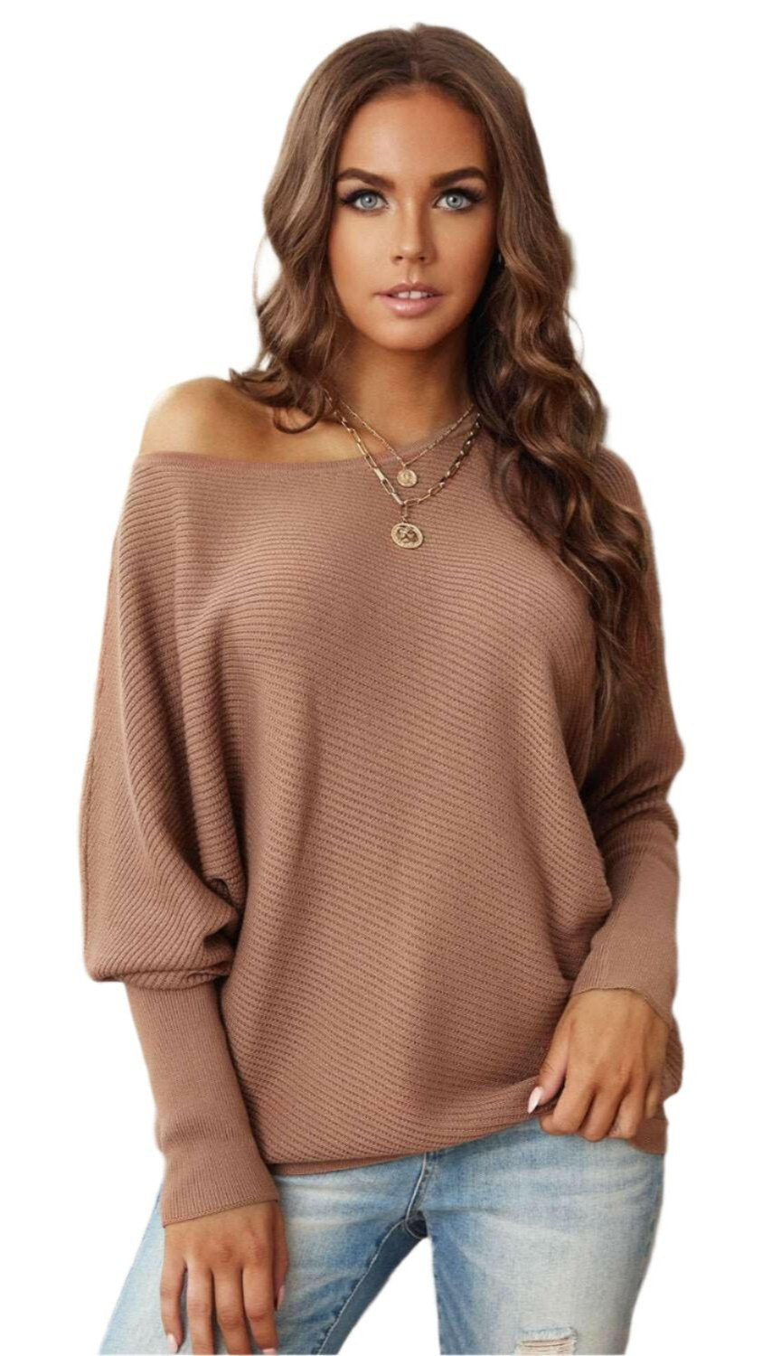 Boat Neck Flare Sleeve Knit Pullover 