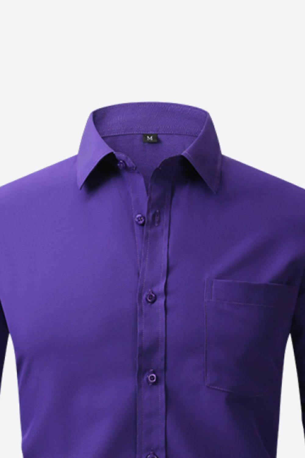 Button-Up Long Sleeve Pocket Collared Shirt 