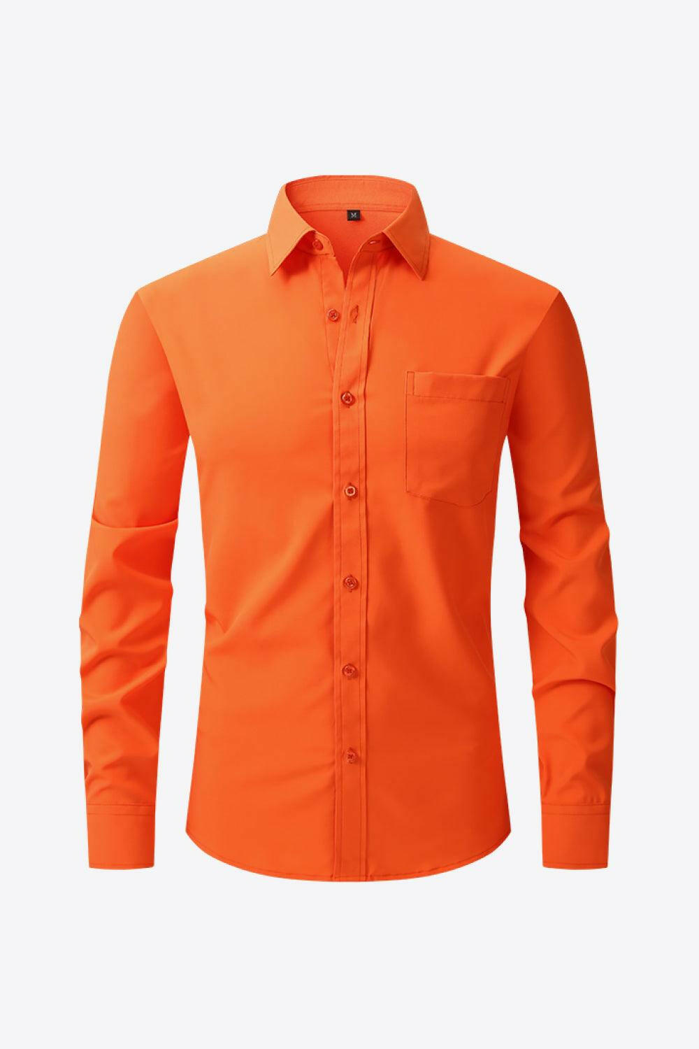 Button-Up Long Sleeve Pocket Collared Shirt 