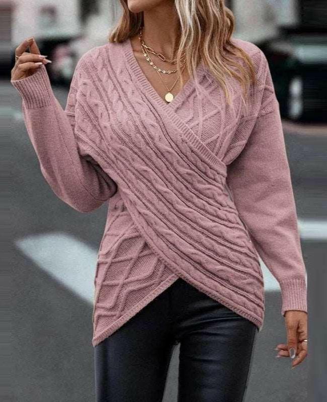 Criss-Cross V Neck Long Sleeve Slim Sweater