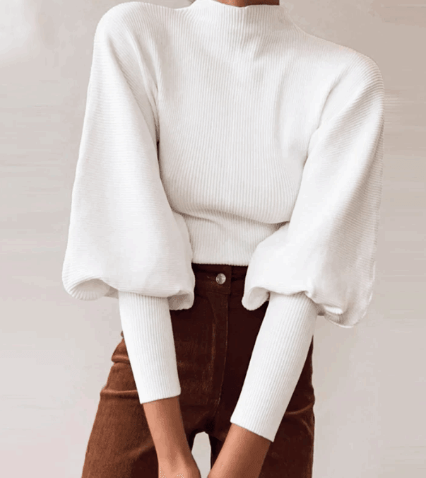 Fall Long Puff Sleeve Knitted Sweater