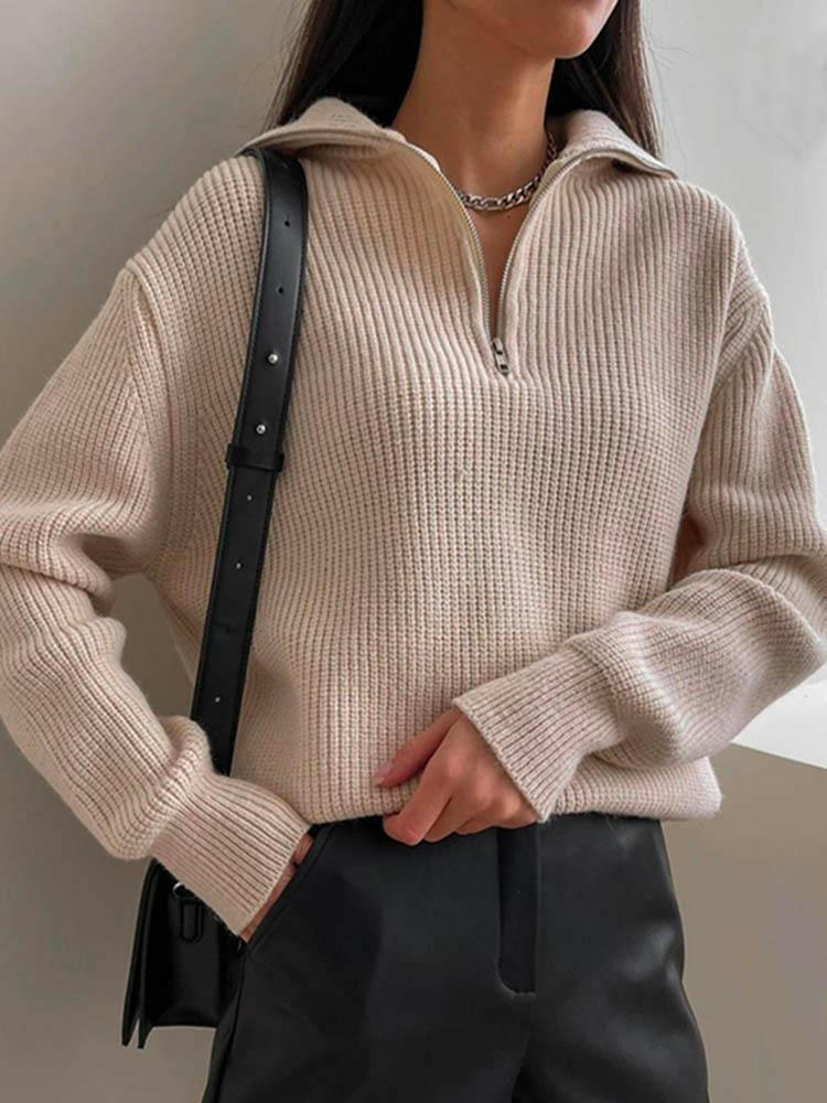 Solid Loose Knitted Long Sleeve Women’s Sweater | On sale |