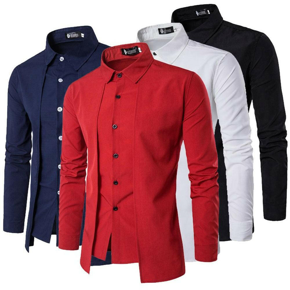 Mens Casual Office Shirts Slim Fit Lapel Dress Shirts Long Sleeve Party Shirts Button Shirts 