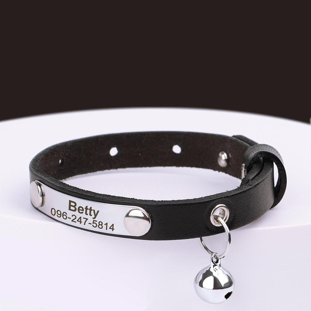 Personalized Cat Collar Adjustable Leather Collar | On sale