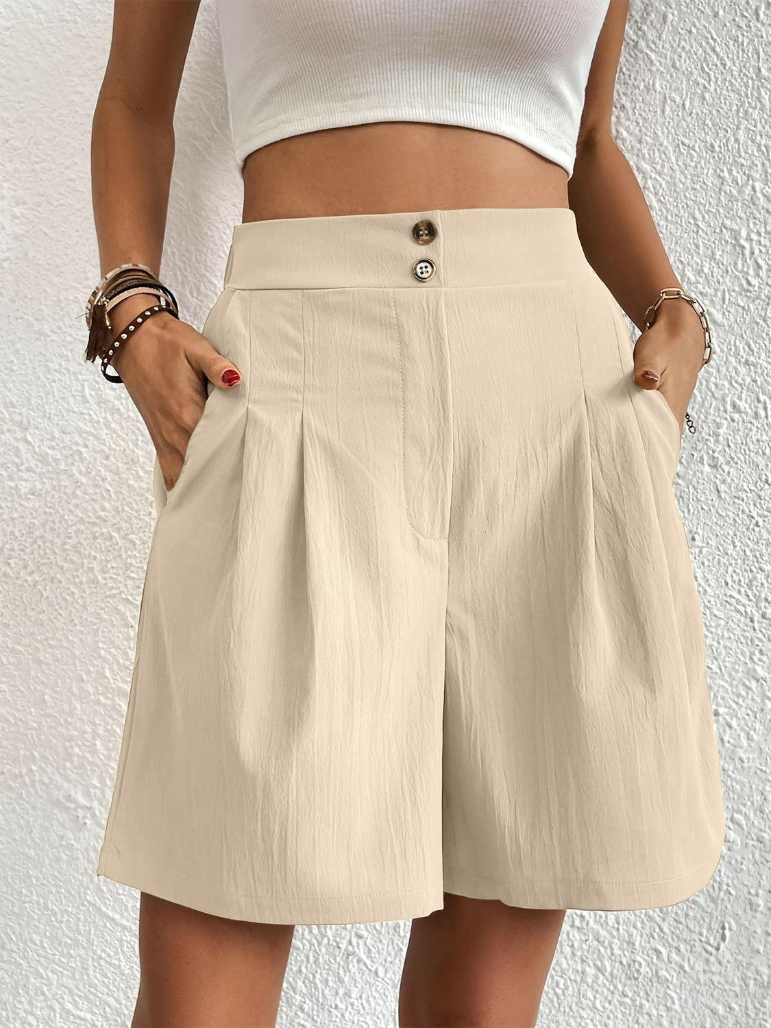 Ruched Polyester Shorts with Elastic Waist