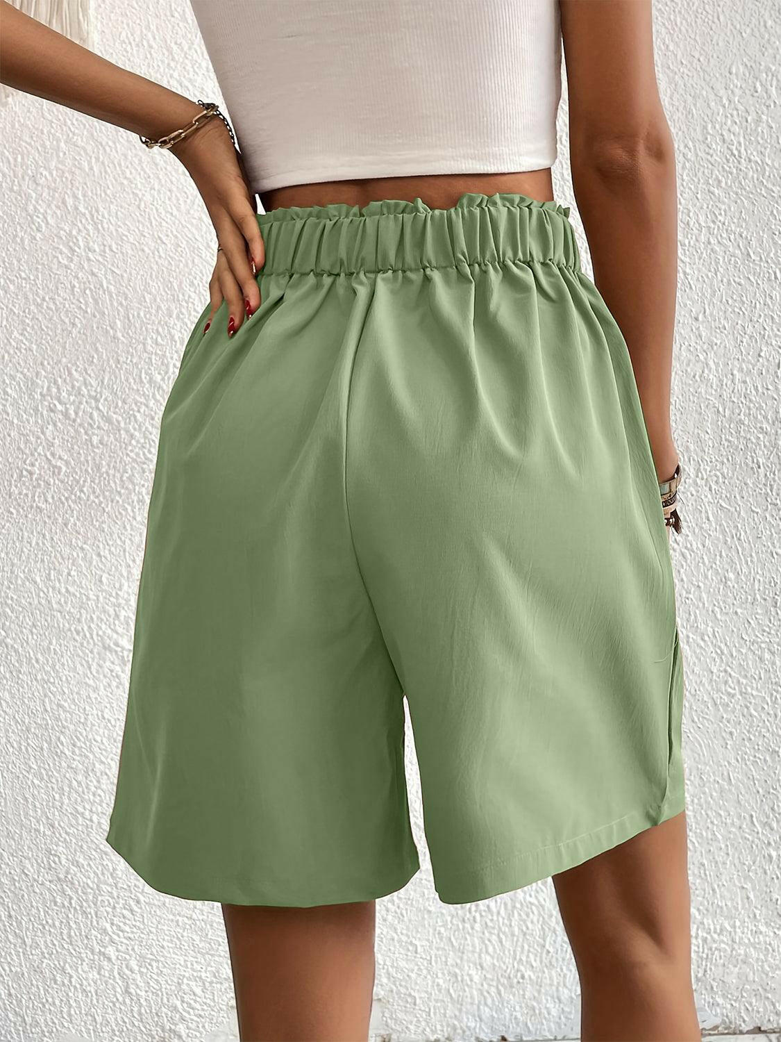 Ruched Polyester Shorts with Elastic Waist