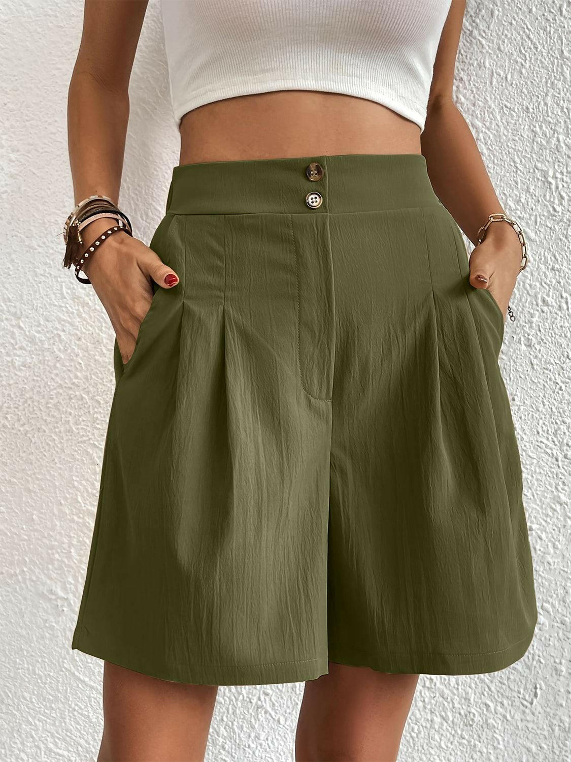 Ruched Polyester Shorts with Elastic Waist