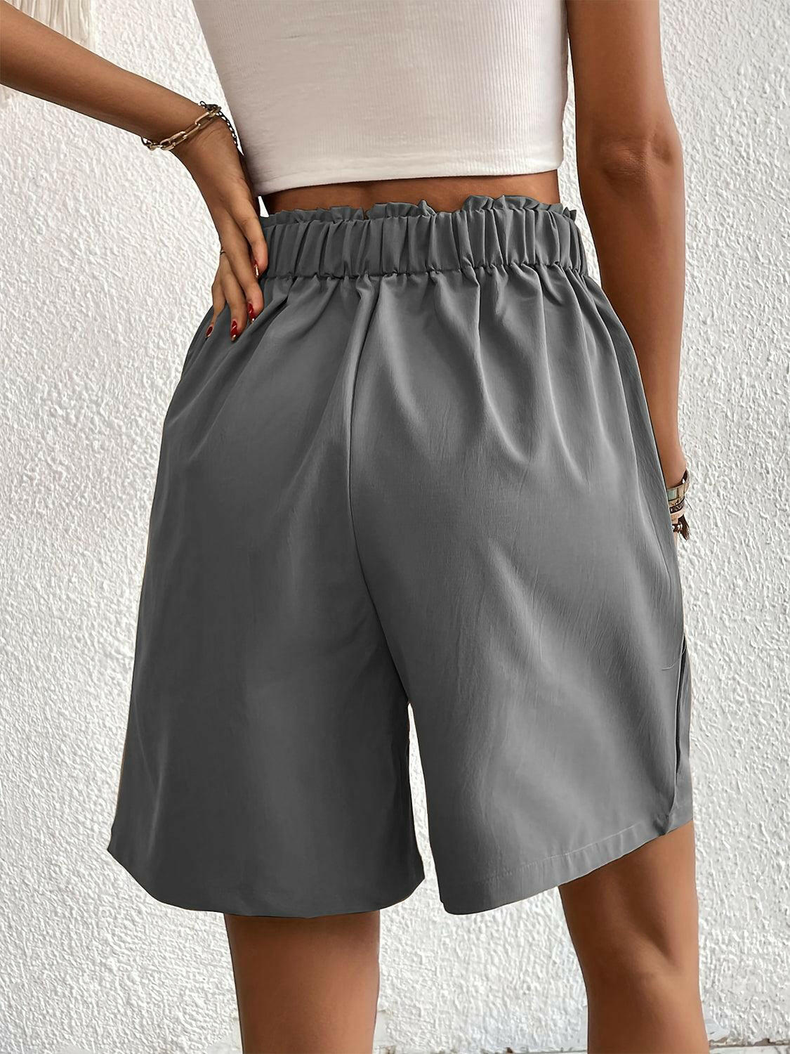 Ruched Polyester Shorts with Elastic Waist