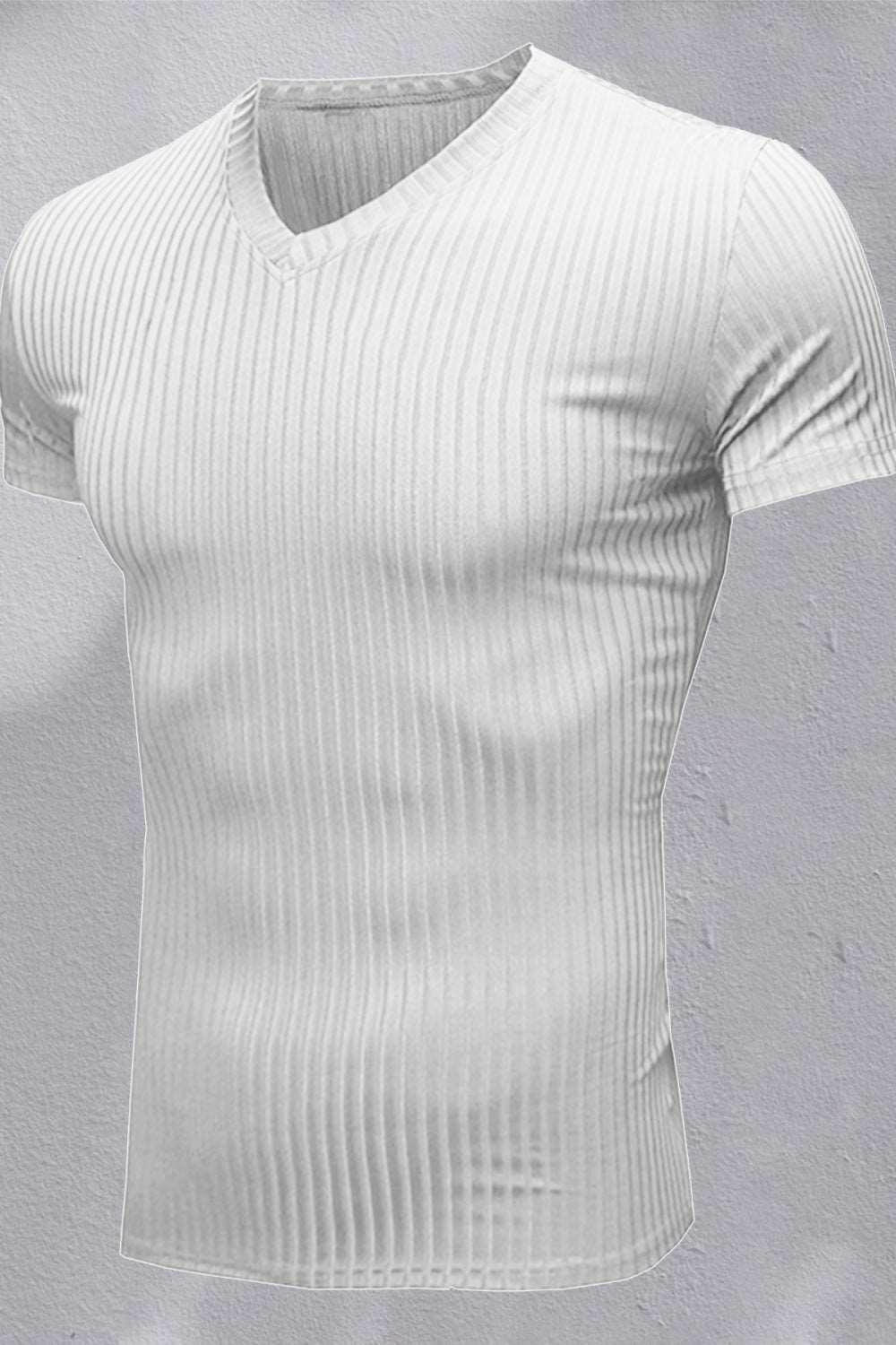 Ribbed V-Neck Short Sleeve Tee 